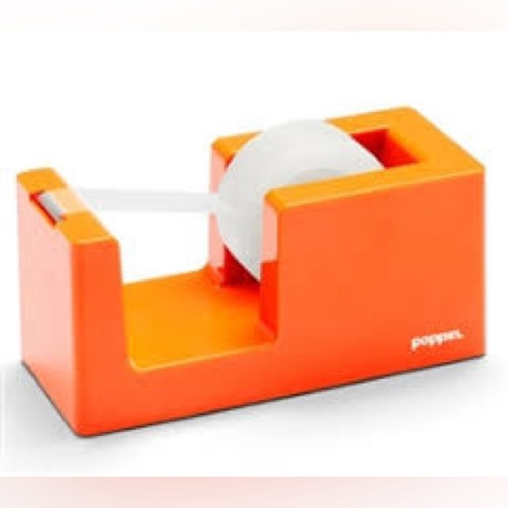 Poppin Orange Tape Dispenser | Weighted Desktop Organizer